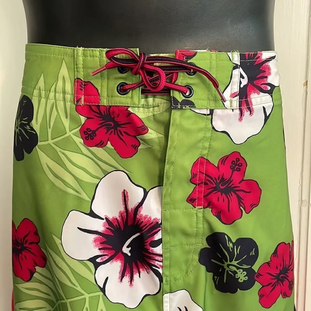 First Wave green & red tropical print board shorts swim trunks‎